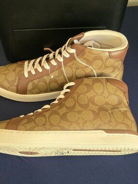 Coach Brown Monogram Sneakers Men's Size 11.5  Signature Logo Lace Up